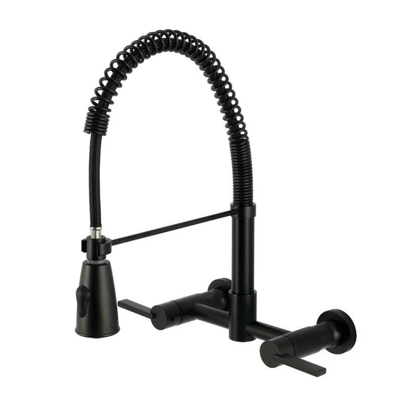 Kingston Brass Continental Double-Handle Wall-Mount Pre-Rinse Bridge Kitchen Faucet, Matte Black