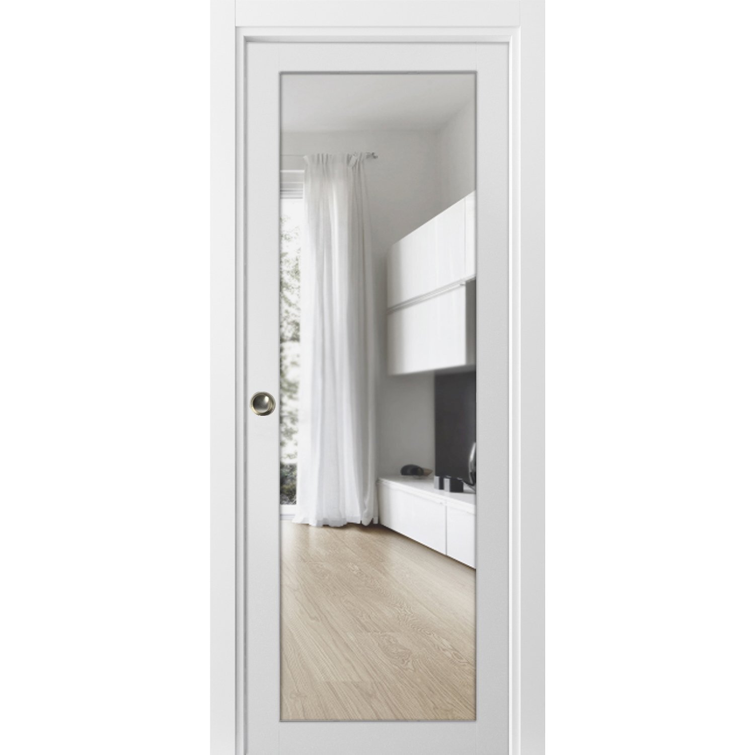 SARTODOORS Lucia Clear Glass Wood Sliding Closet White Door | Wayfair