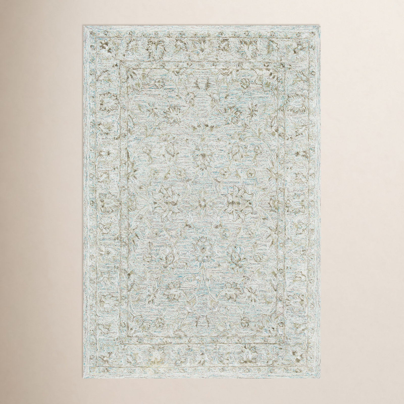 Cait Handmade Aqua/Light Gray/Olive Rug, Rectangle 7' x 9'