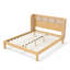 Queen Size Bamboo Wood Platform Bed Frame with Curved Semi-Circular Rattan Woven Headboard, Smooth Round Edge Low Profile Bed, Sturdy Slat Support-416188666