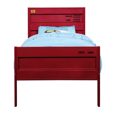Lit simple contemporain rouge en métal avec cadre moderne et tête de lit