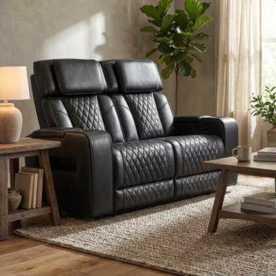 Causeuse inclinable électrique en cuir Hunter - noir