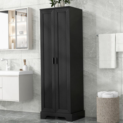 Multi-Functional Storage Cabinet With Two Doors For Bathroom, Office, Adjustable Shelf, Metal Handles, Black