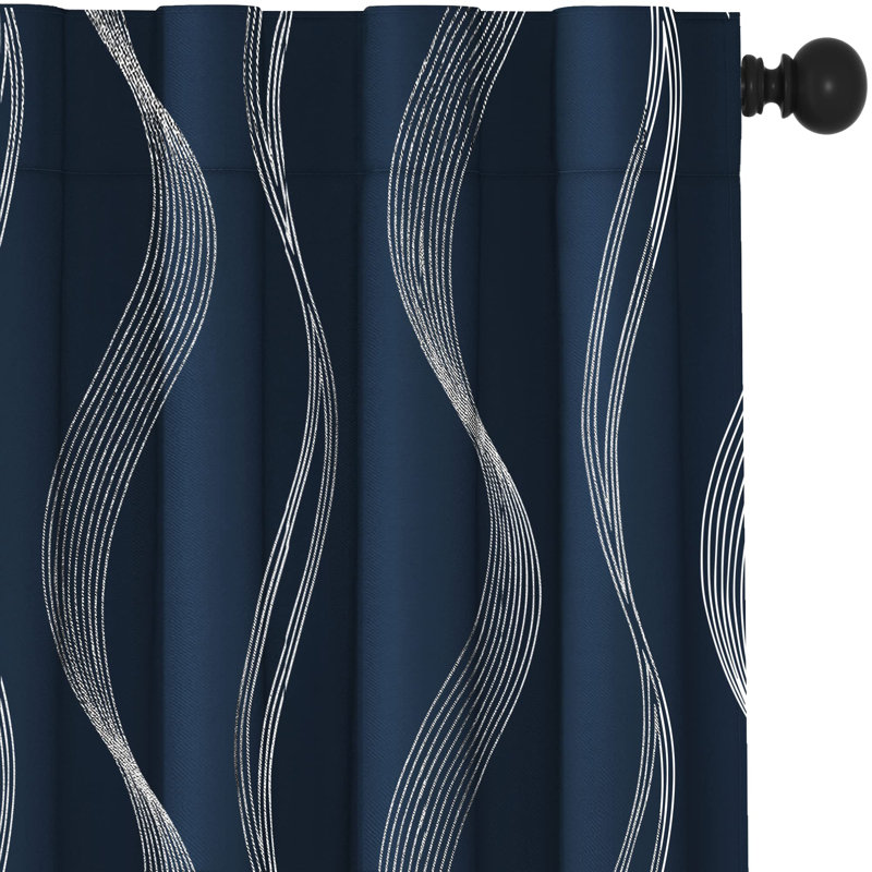 Cirila Back Tab Rod Pocket Silver Wave Curtain Panels, 52" W x 84" L, Navy