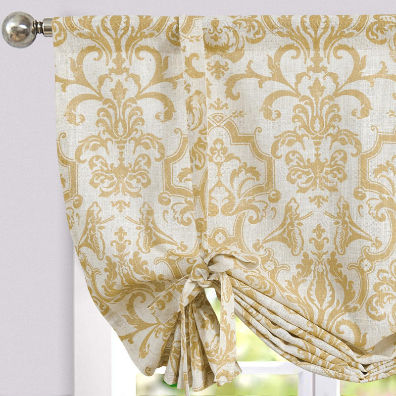 Floral Linen Tie Up Shade Valancel, Yellow, 42" W x 45" L