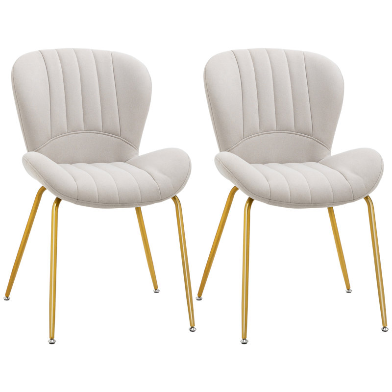 Ensemble de 2 chaises de salle à manger, chaise d'appoint moderne avec dossier rembourré, revêtement en lin pour la cuisine et le salon, blanc crème