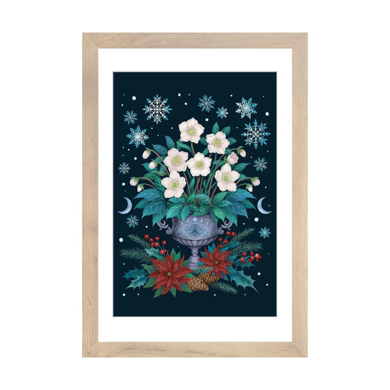 Rose de Noël - reproduction d'art murale - papier d'art encadré, H 24 po x l 16 po, Beige