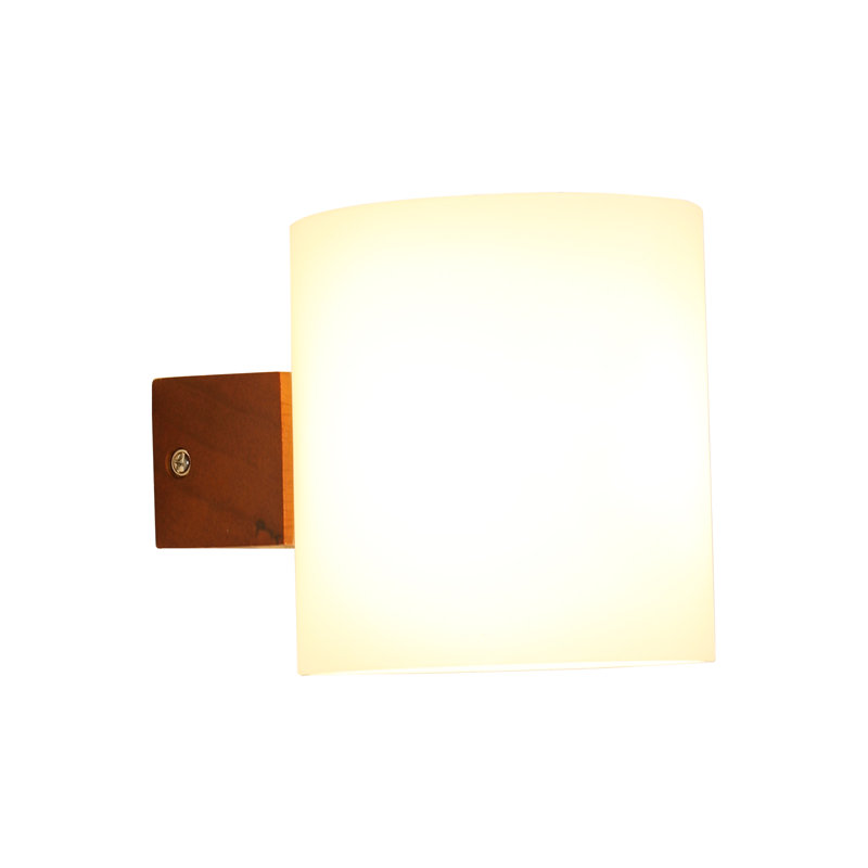 Wooden Base Glass Cylinder Flush Mounted Sconce, Walnut