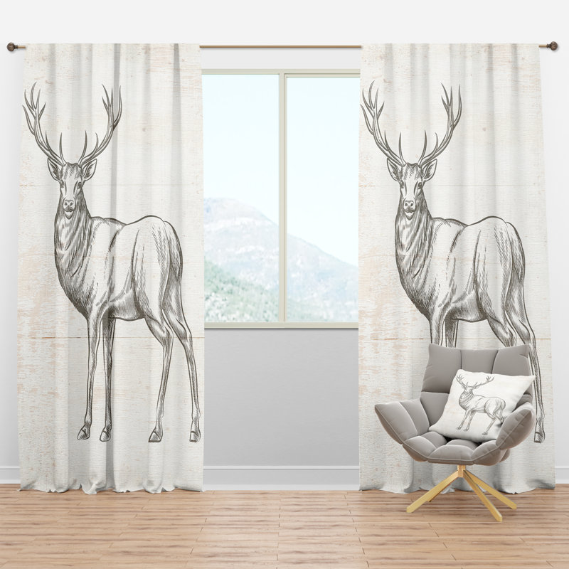 Rideau simple semi-transparent Deer Wild and Beautiful, l 52" x L 84", Noir