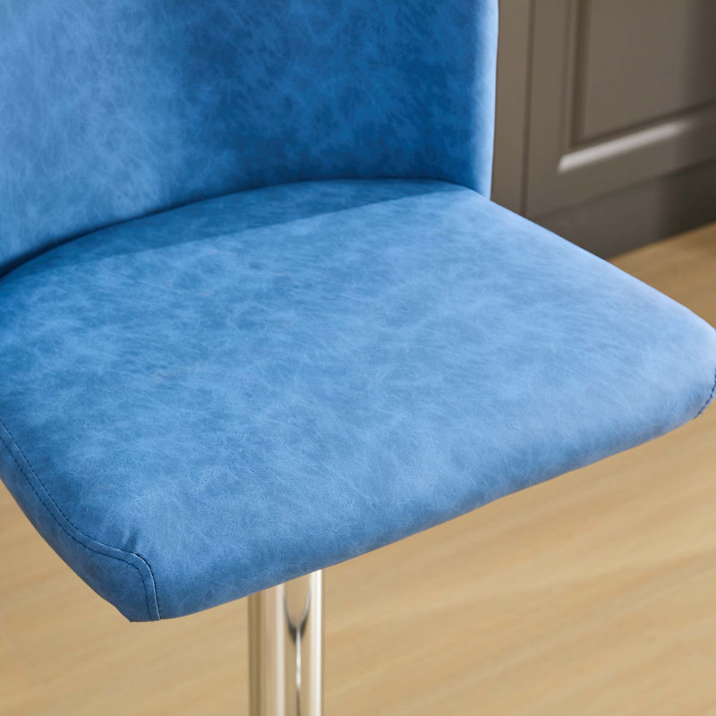 Jeneanne Upholstered Adjustable Height Counter Stool, Blue Leather, Chrome