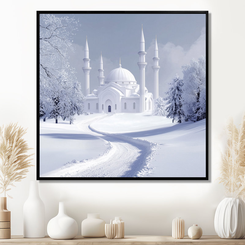 Mosquée dans la neige, Bursa, Turquie, impression d'art mural paysage, H 16 po x l 16 po, Noir