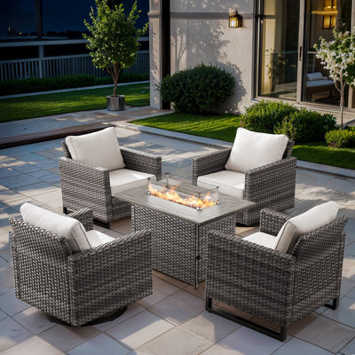 Ensemble de conversation d'extérieur 5 pièces avec foyer 41 po Kreda avec fauteuil pivotant et coussins