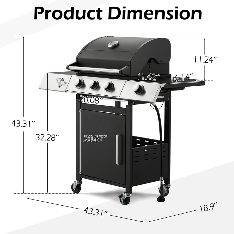 3-burner Propane Gas Grill With Side Burner