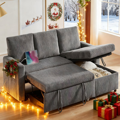 81" L Shaped Sectional Sleeper Sofa Bed With Pull Out, Reclining Backrest, Reversible Storage Chaise, USB Ports, Tool - Free Assembly,