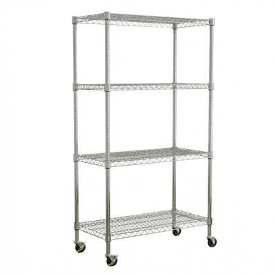 4-Tier Heavy-Duty Wire Shelving Unit with Wheels, Adjustable Rust-Resistant Metal Storage Rack for Kitchen, Garage & Pantry, 35.43" D x 17.72" W x 66.54" H