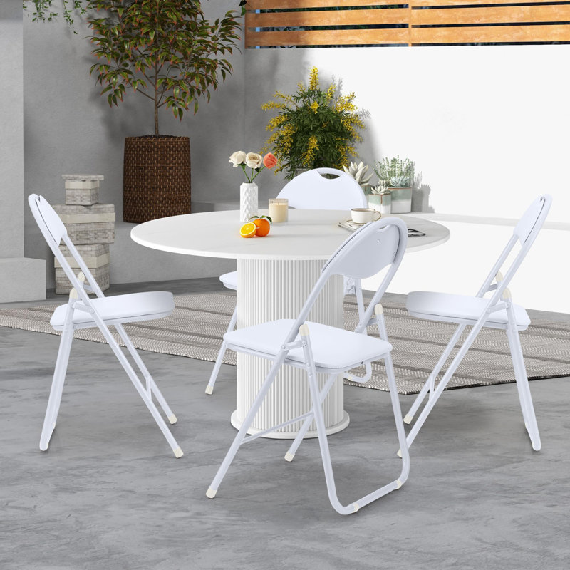 Ensemble de 4 chaises pliantes avec coussins, chaises pliantes portatives en métal avec coussinets antidérapants