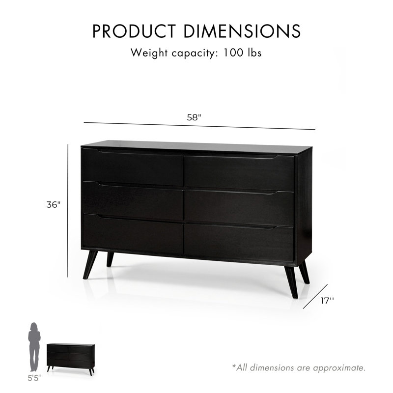 Stalter 58'' W 6 - Drawer Dresser, Black
