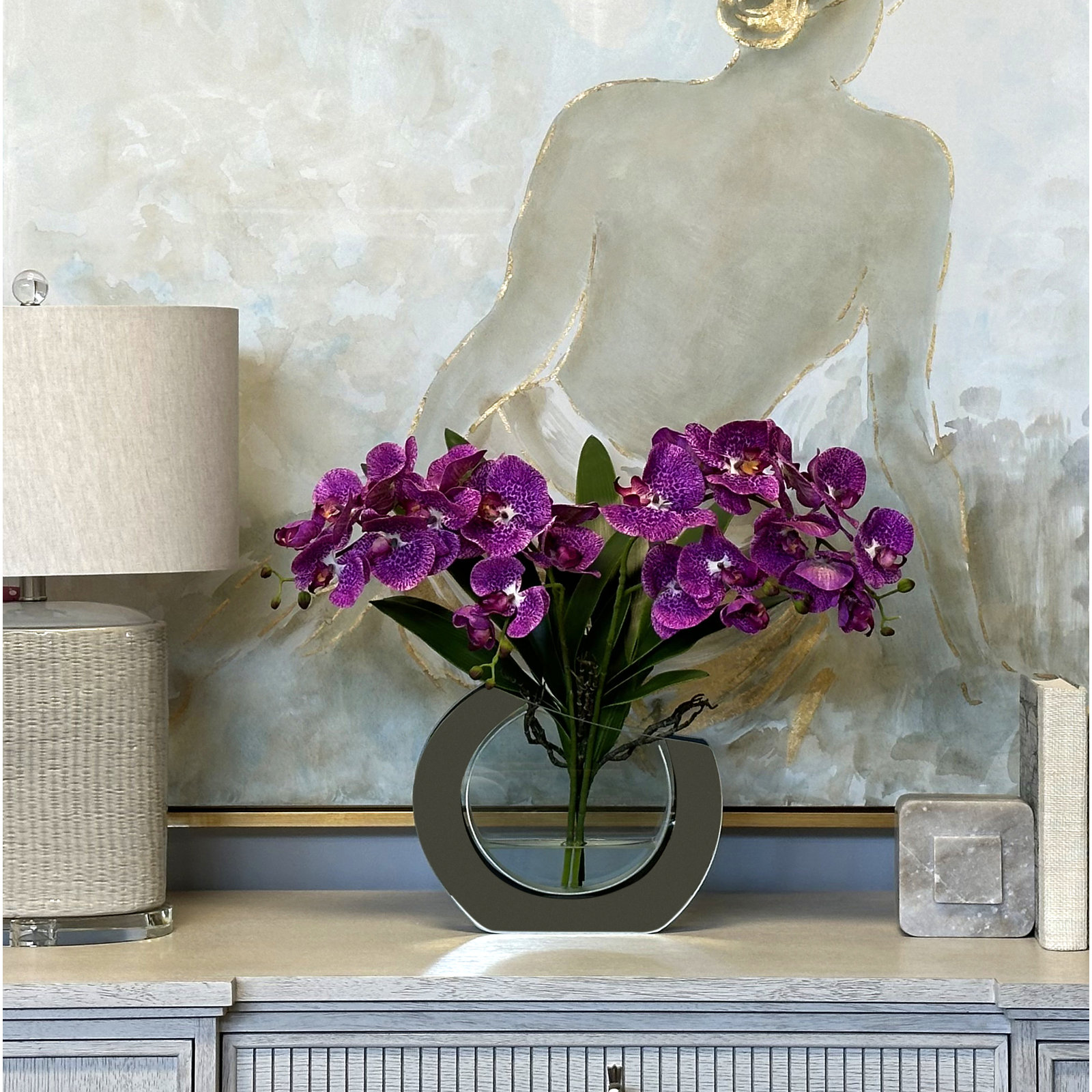 Orchid Floral Arrangement in Vase, Purple