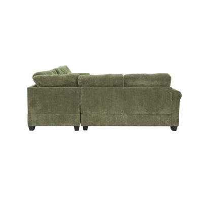 LAF / RAF Loveseat Corner Wedge Cocktail Ottoman 4pc Sectional Sage Corduroy Couch Living Room Modern Style