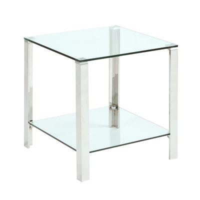 Bedworth Contemporary Square Glass & Stainless Steel Lamp Table