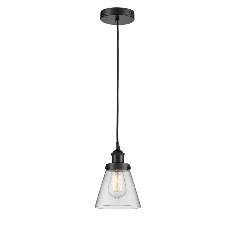 Mini-luminaire suspendu 1 lumière Cone, Clair, H 9,5 po x l 6,25 po x P 6,25 po, Noir mat