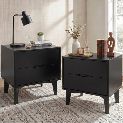 Table de bout de 23 po de hauteur avec 2 tiroirs de rangement, table de chevet large en bois de 22 po de large (ensemble de 2)