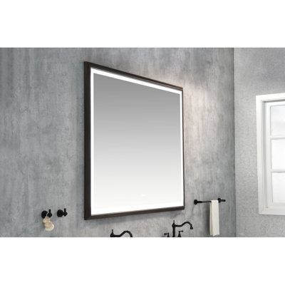 Miroir de salle de bain mural 60 X 48 pouces à DEL avec cadre en aluminium, 3 options de couleur, gradation continue, verre, améliore le brouillard d'ambiance, mémoire, températures, gradation, brun, transparent et non déformé