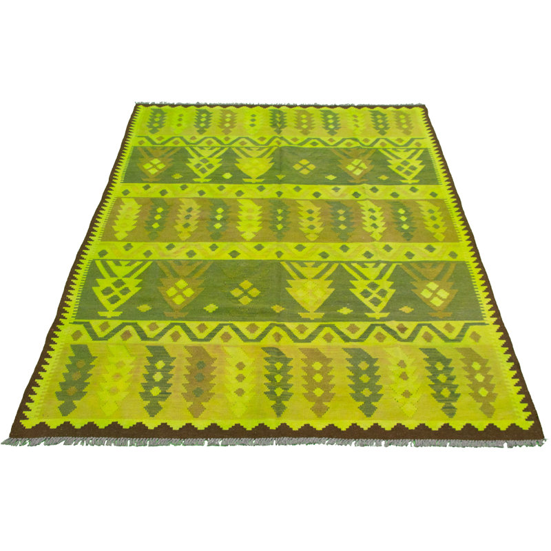 Tapis unique en laine noué à la main nouvel âge vert clair 6 pi 3 po x 9 pi 9 po