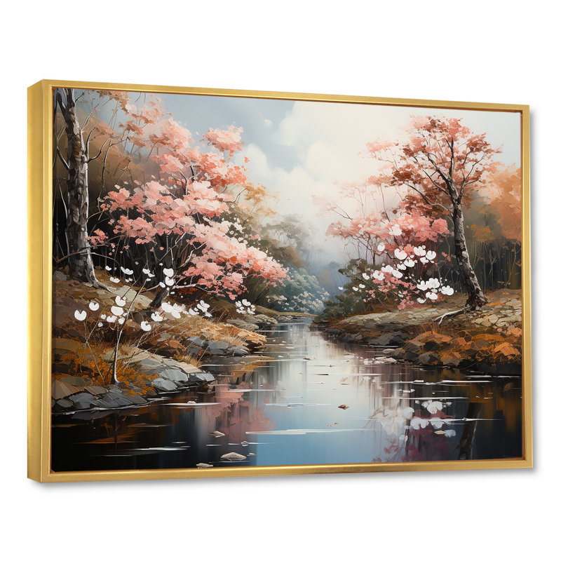 «Japanese River Forest», impression sur toile, Cadre flottant doré, H 30 po x l 40 po x P 1,5 po