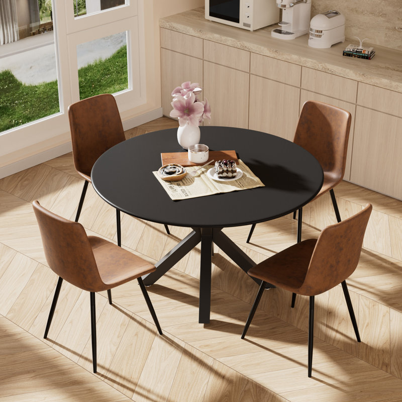 42.1" Round Dining Table and Chair Set for 4, Black