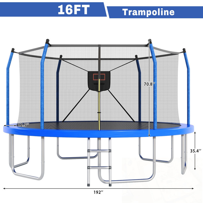 Trampoline avec lumières et panier de basketball, Bleu