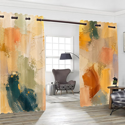 2 pièces avec œillets, peinture à l'huile abstraite, rideaux occultants, impression à l'huile texturée, isolation thermique, réduction du bruit et protection de la vie privée, rideaux obscurcissants décoratifs pour salon, chambre à coucher et dortoir
