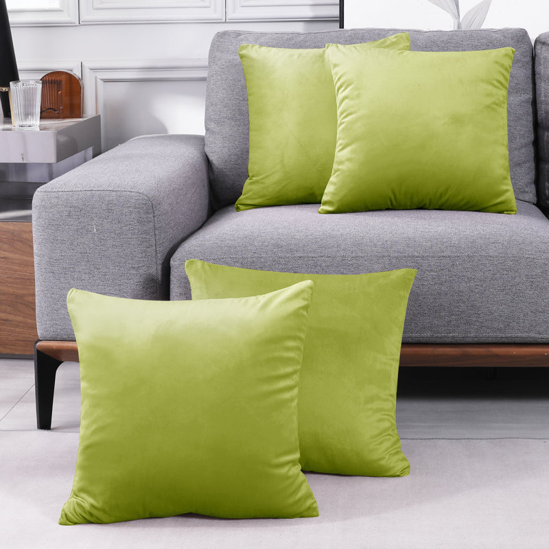Decorative Throw Soft Linen Cushion Covers Pillow Covers (Set of 4), Square 22", Grass Green