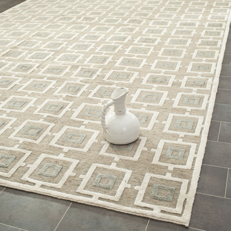 Tapis géométrique en lin noué à la main Renda, Rectangle 6 pi x 9 pi