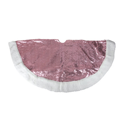 Jupe d'arbre de Noël ronde rose et blanche 47 po avec bordure en sherpa