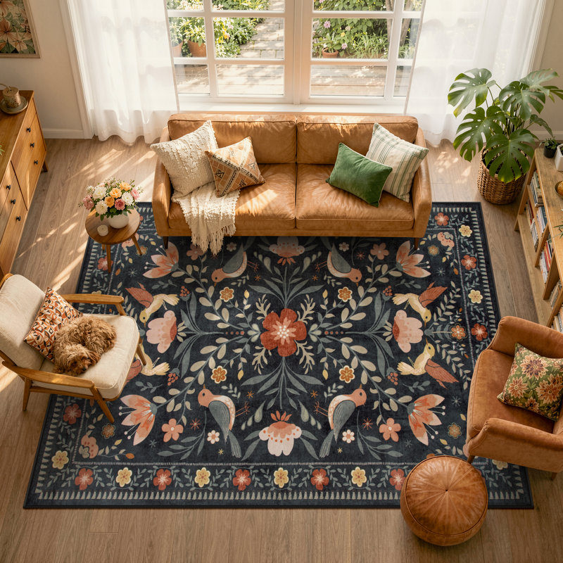  Tapis lavables Boho Bird, Rectangulaire 8 pi x 10 pi