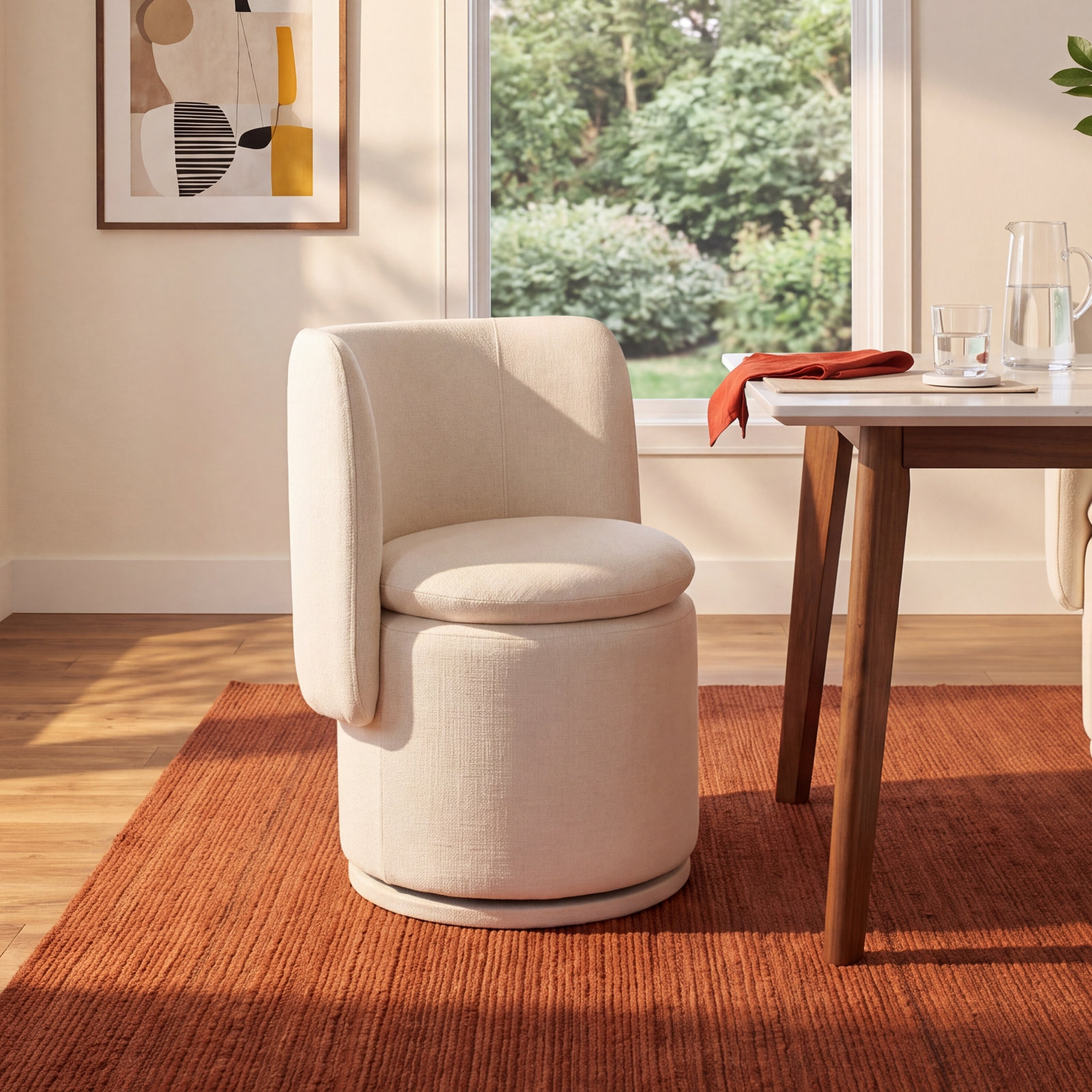 Kepler Swivel Dining Chair, Ivory Basketweave