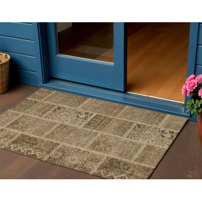 Tapis d'extérieur lavable 3 pi x 5 pi brun et beige