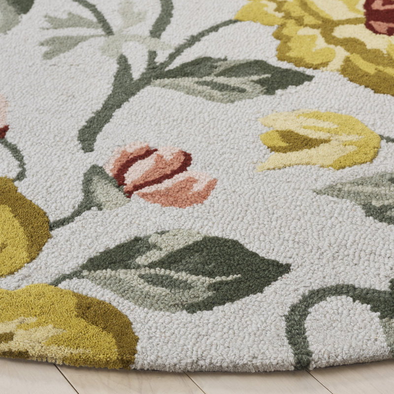 Jardin 275 Hand Tufted Indian Wool Pile Floral Rug, Round 6'