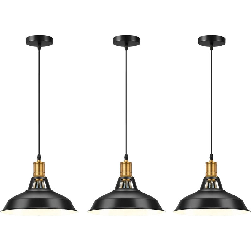 3 - Light Bowl Pendant, Black Inner White