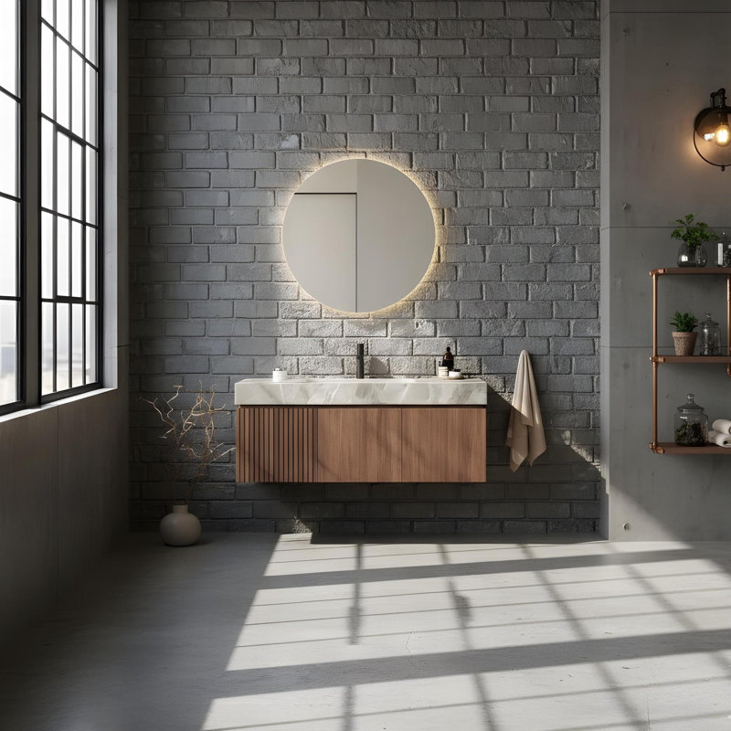Meuble-lavabo 48 po avec tiroirs et lavabo, Espresso, Gris clair, 47"