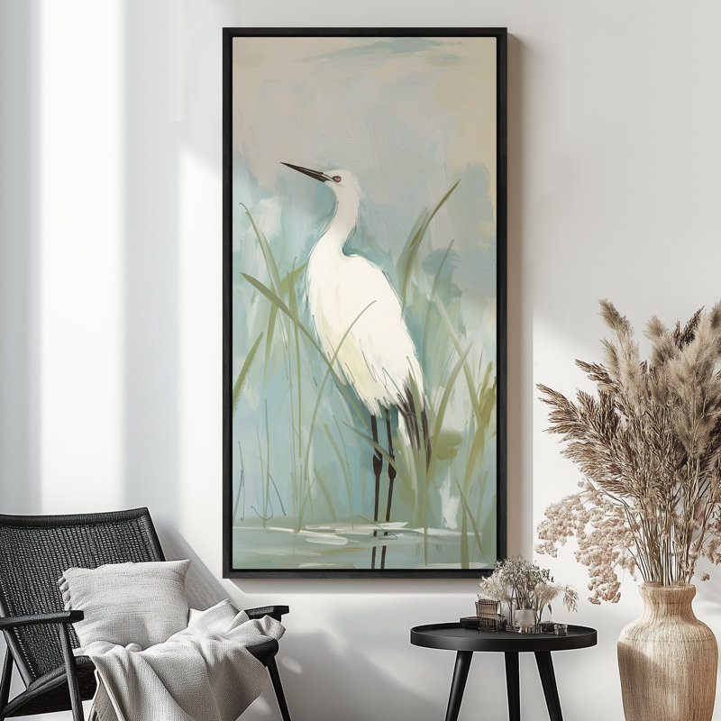 «White Aiget in Marsh», reproduction d'art sur toile encadrée, H 60 po x l 30 po, Noir