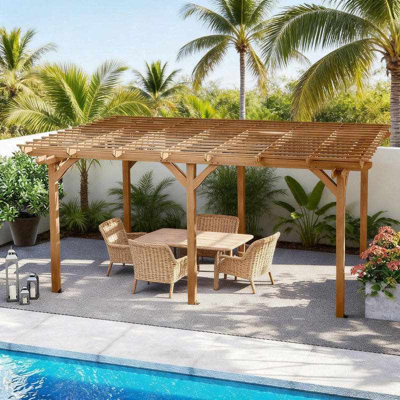 Pavillon de jardin en bois, treillis de pergola d'extérieur, 16 (ft.) x 12 (ft.)