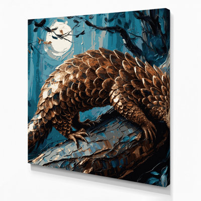 Wildlife Tree Pangolin Gray Canvas Wall Art