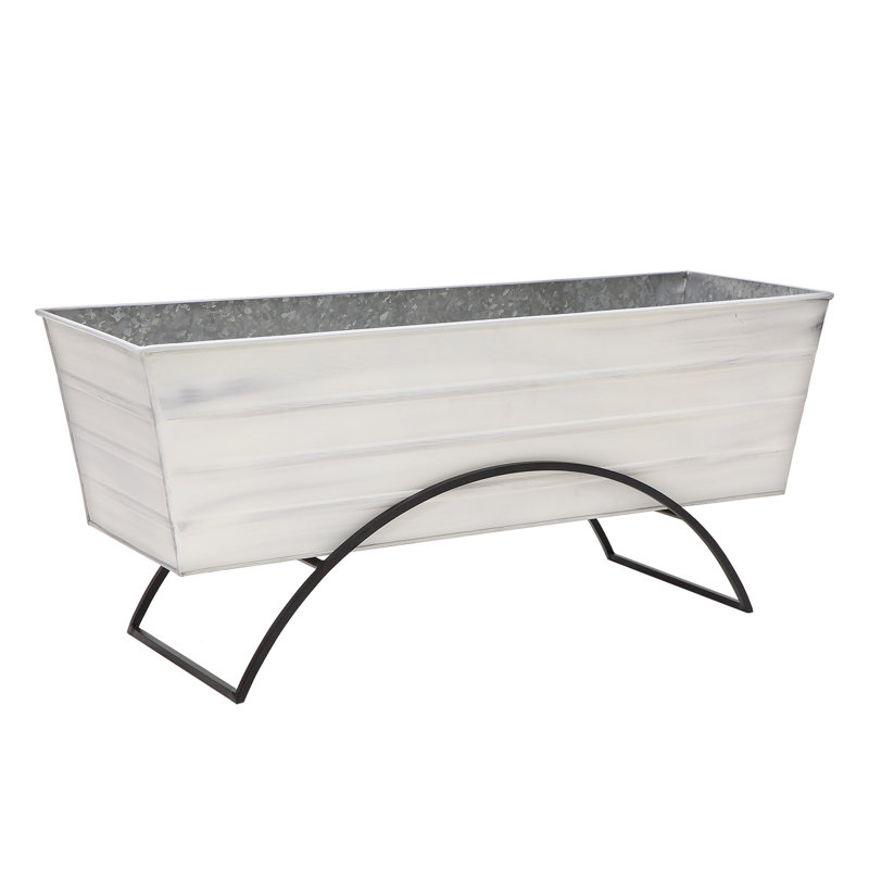 Pot à fleurs en acier galvanisé Paxtonville, 14.75'' H X 35.25'' W X 11'' D, Blanc