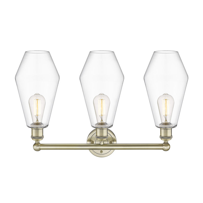 Éclairage pour salle de bain 3 lumières à intensité variable, Transparent, Laiton antique