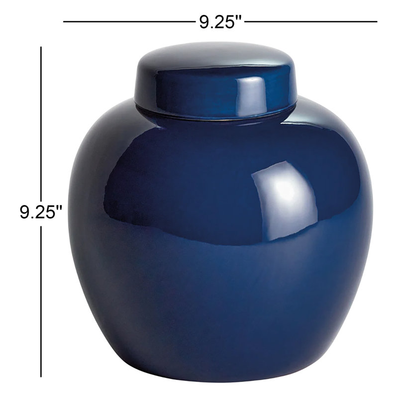 Francina Handmade Ceramic Ginger Jar, Dark Navy, 9.25" H x 9.25" W x 9.25" D