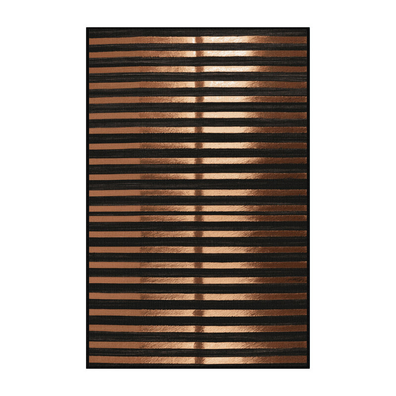 Tapis brun à rayures horizontales lavable à la machine, Rectangulaire 2 pi x 3 pi
