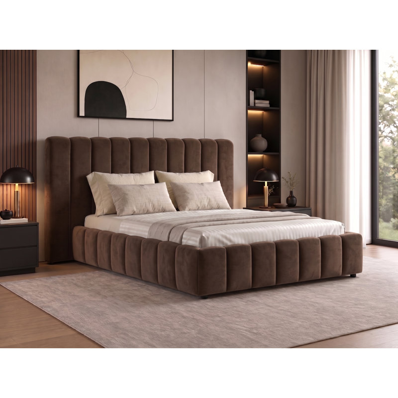 Lit plateforme tapissier Angel, King, Brown