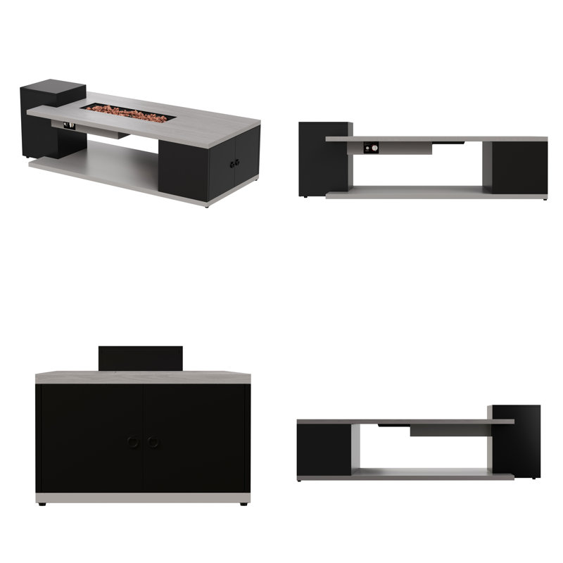 Table de foyer extérieur au propane de 60 000 BTU avec armoire de rangement et cadre en acier résistant aux intempéries